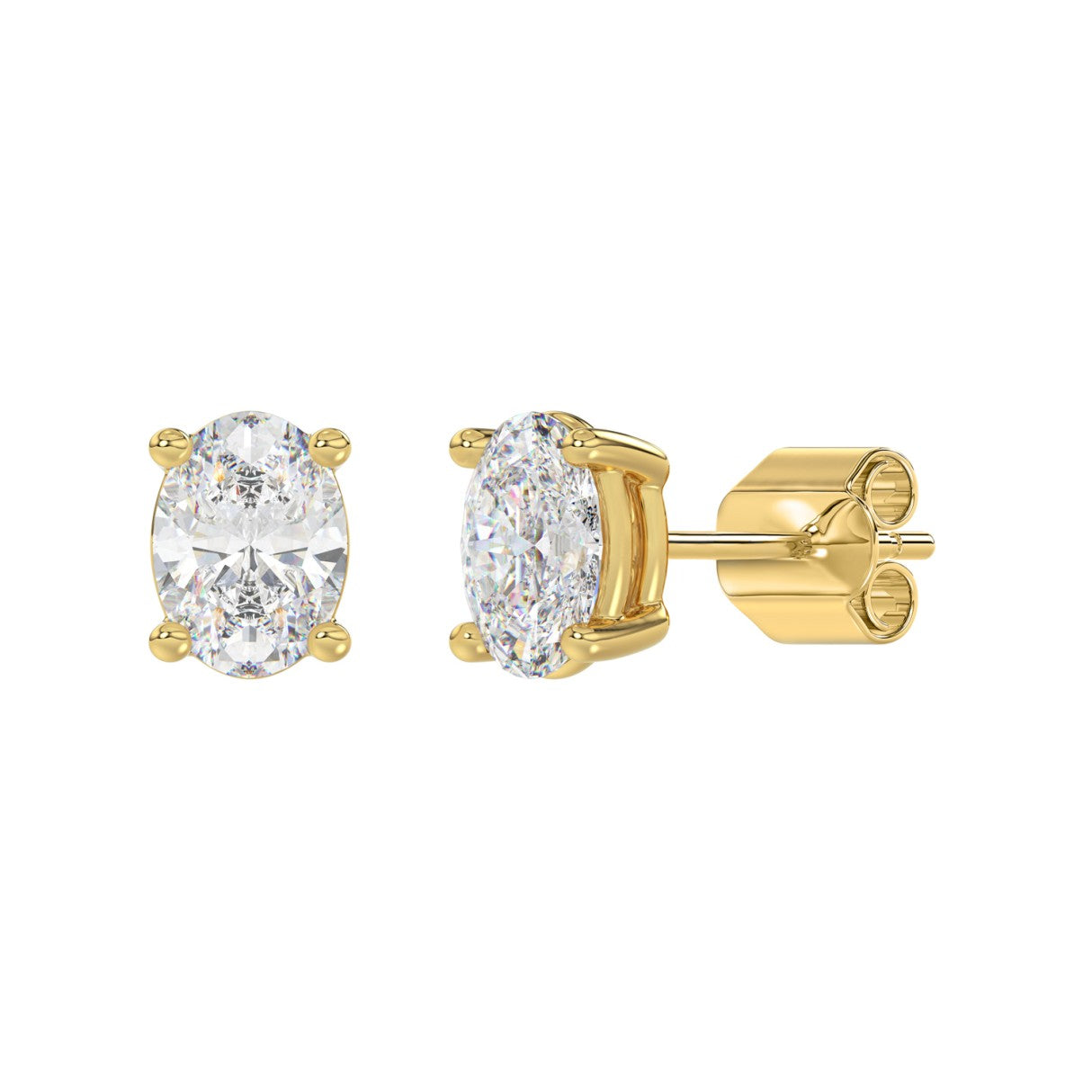 3 Carat Oval Lab Grown Diamond Stud Earrings Yellow Gold flat view