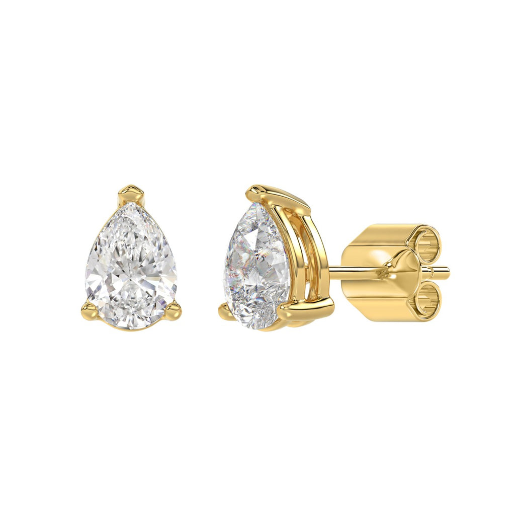 2.5 Carat Pear Lab Grown Diamond Stud Earrings Yellow Gold flat view