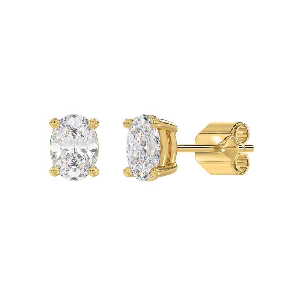 2 Carat Oval Lab Grown Diamond Stud Earrings Yellow Gold flat view