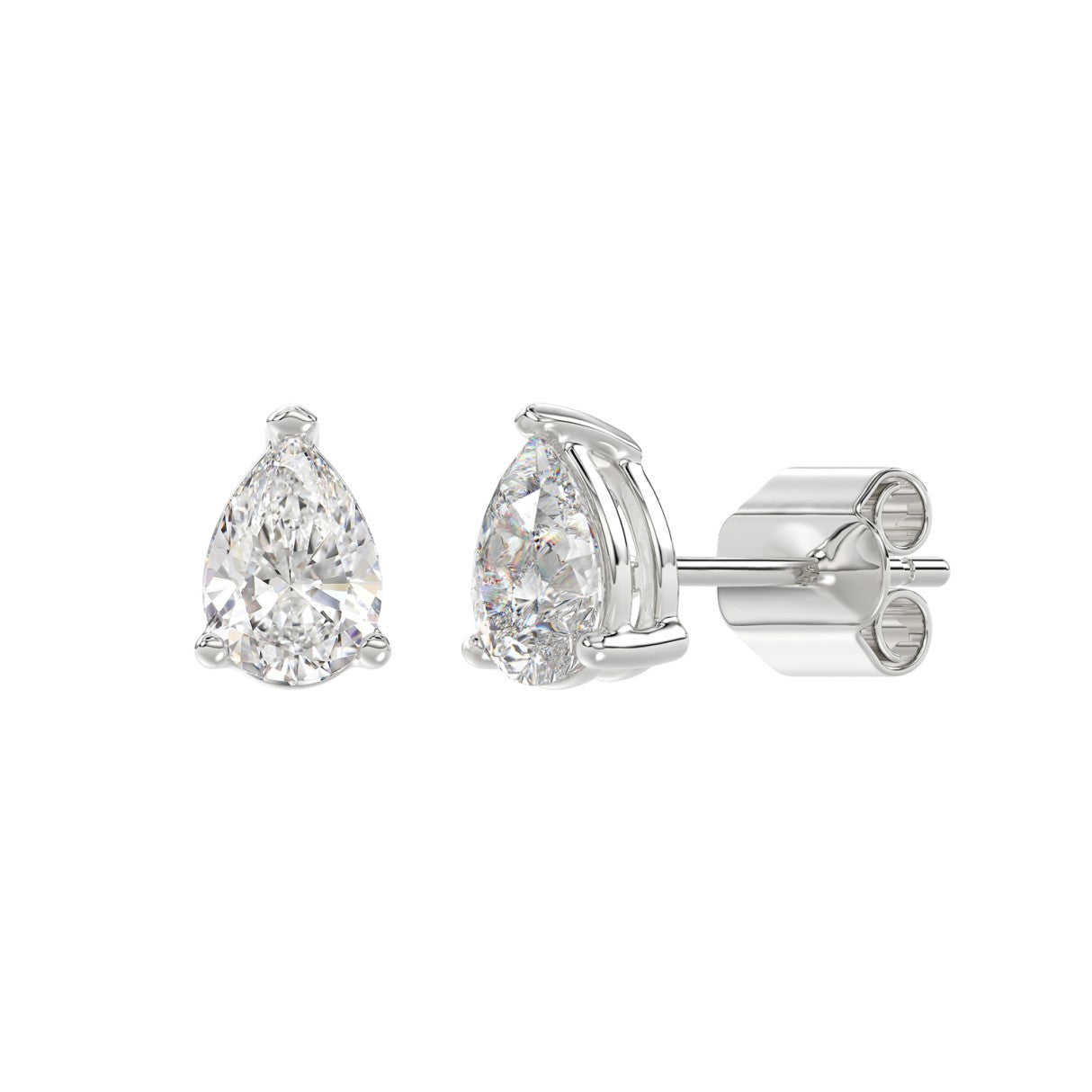 2 Carat Pear Lab Grown Diamond Stud Earrings White Gold flat view