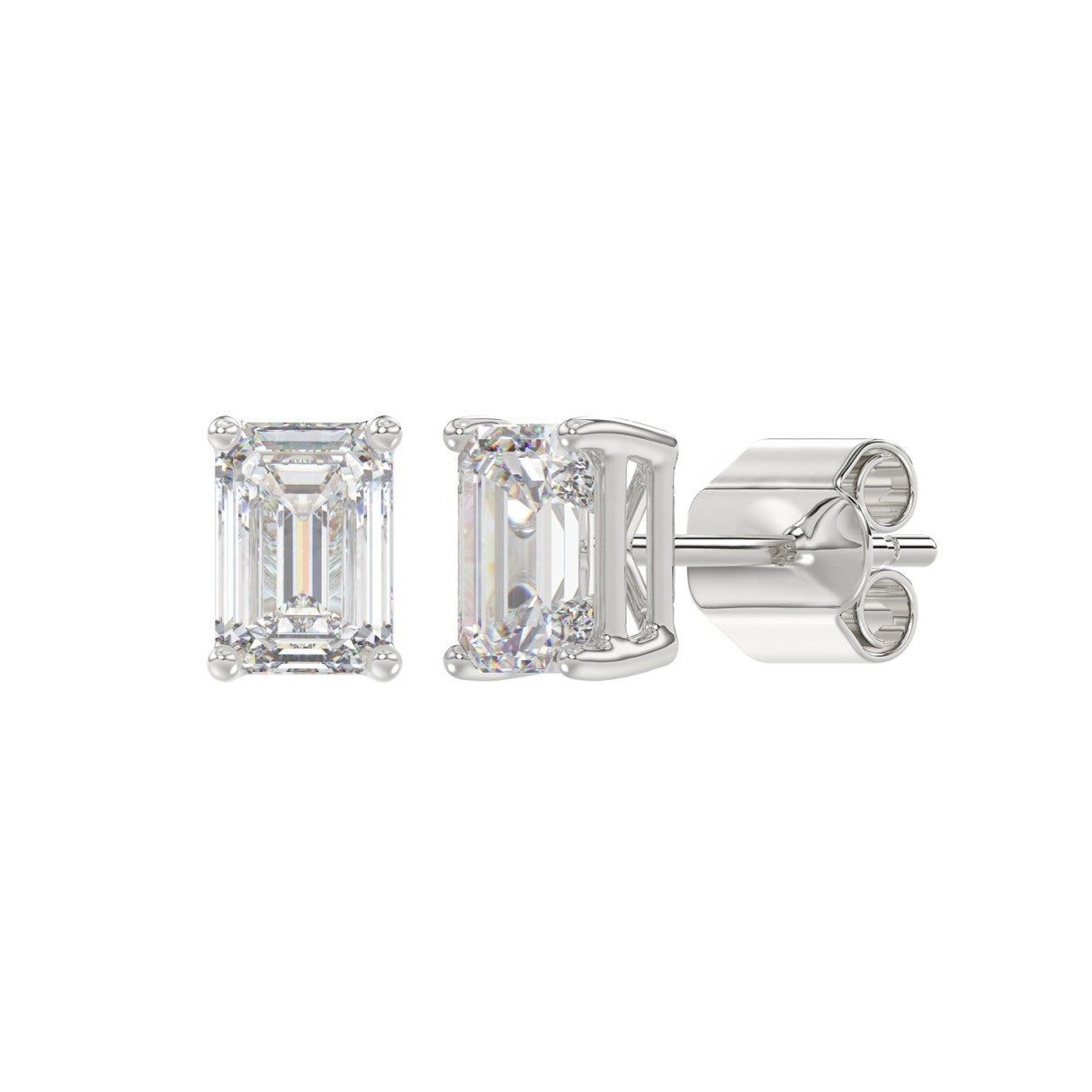 2 Carat Emerald Cut Lab Grown Diamond Stud Earrings White Gold flat view