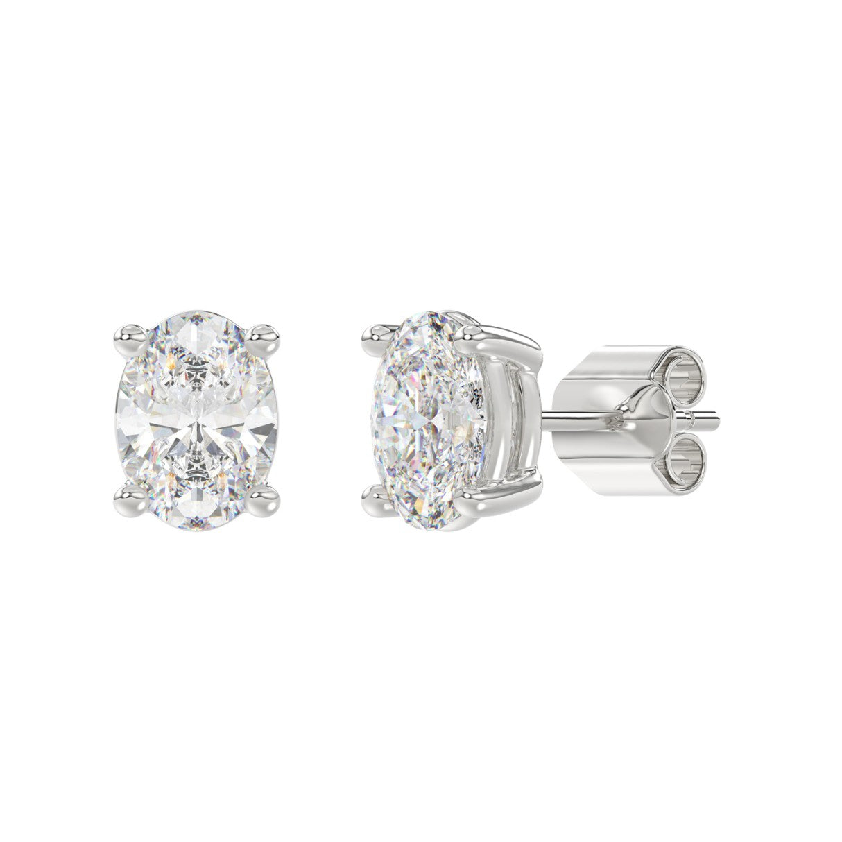 4 Carat Oval Lab Grown Diamond Stud Earrings White Gold flat view